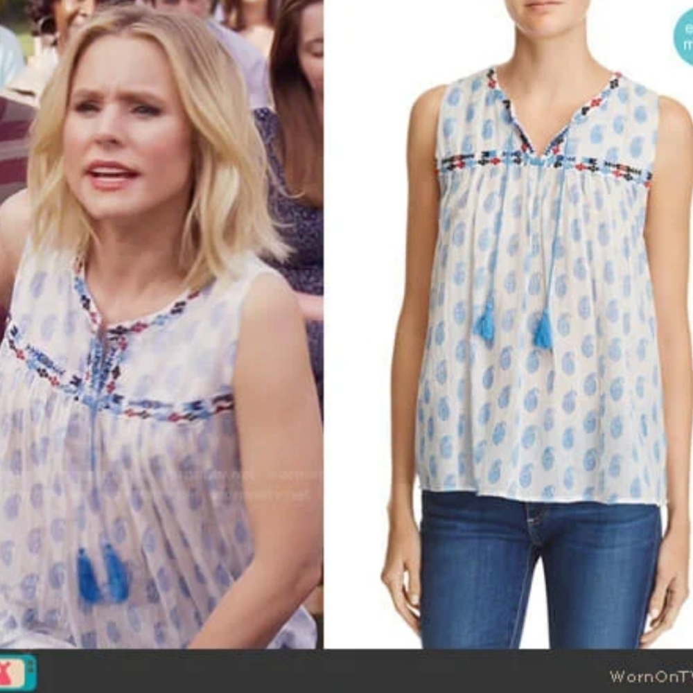 Joie Eleanor Blue Bohemian Sleeveless Tassel Blouse